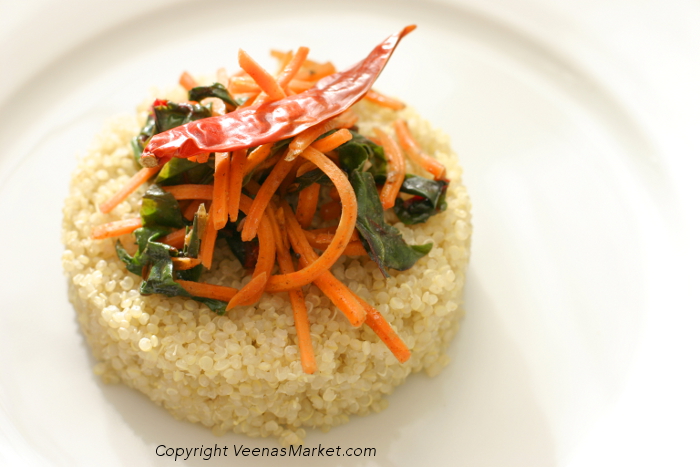 Sauteed carrot and chard on a bed of quinoa